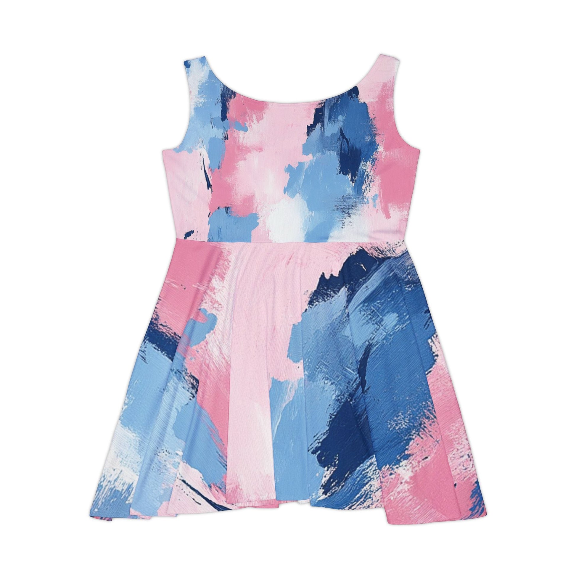 Printify Pink and Blue Abstract Brushstroke Skater Dress 2025