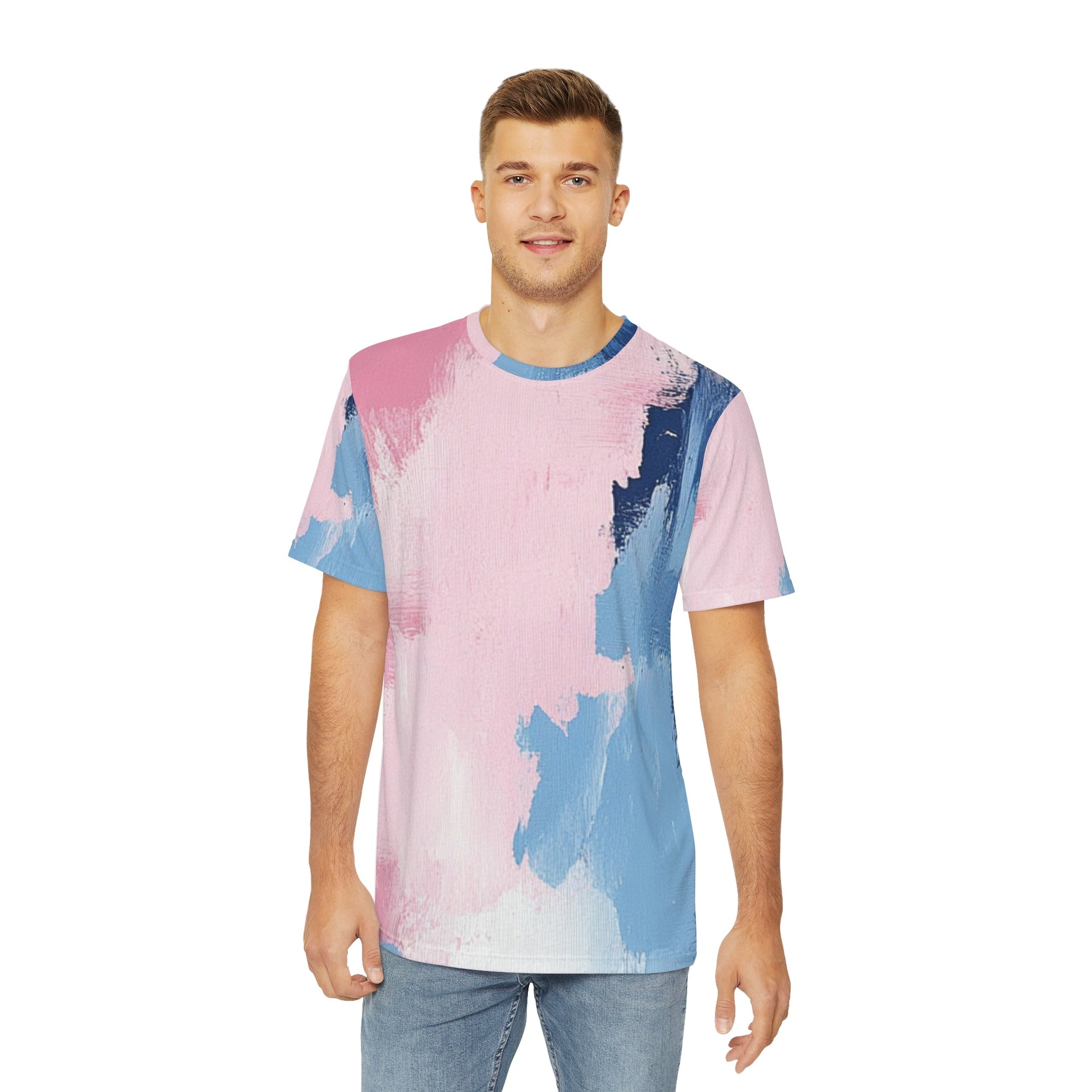 Pink and Blue Abstract Paint Stroke T-Shirt, Artsulli - Art is Long, Life is Short, All Over Prints, , , , , , , 