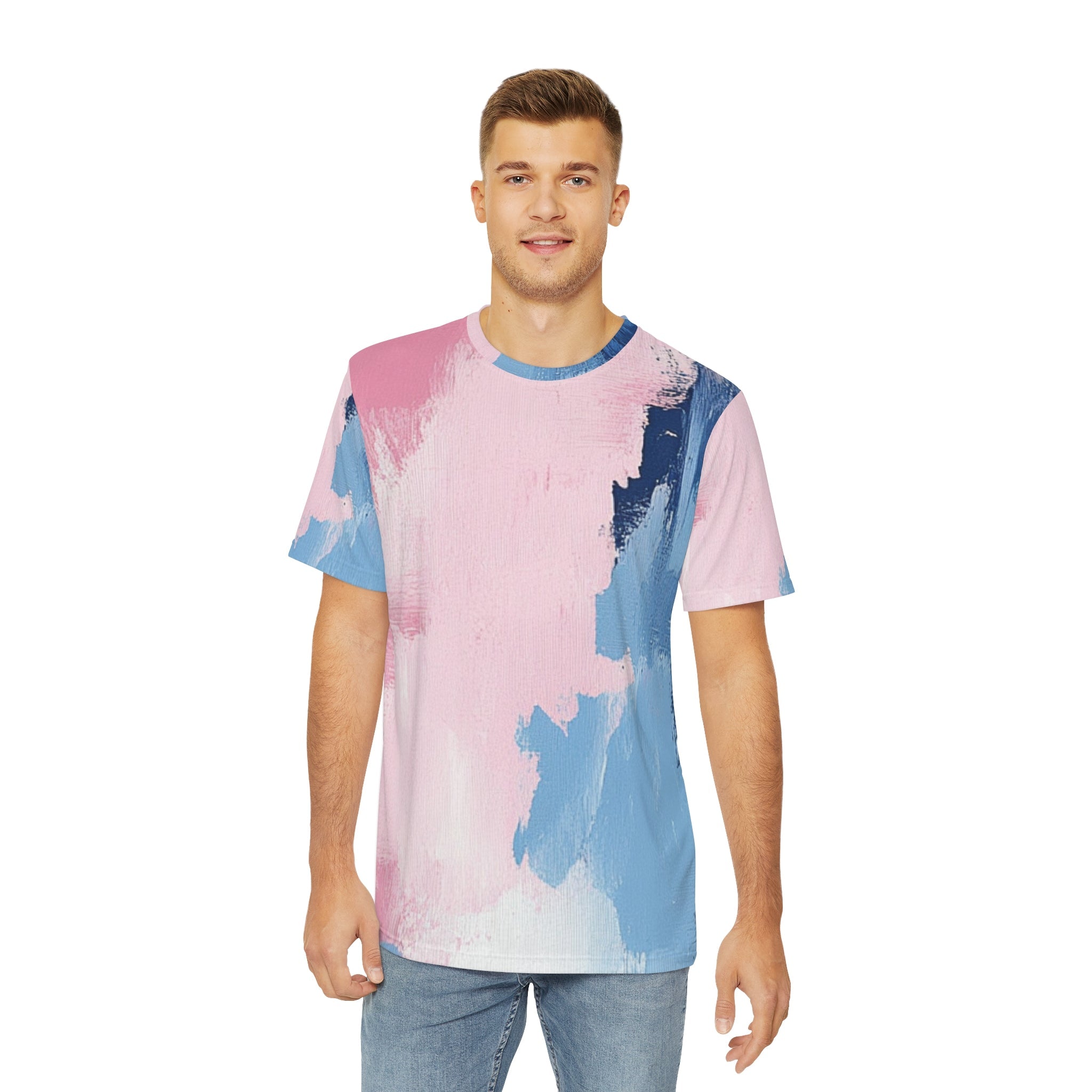 Pink and Blue Abstract Paint Stroke T-Shirt, Artsulli - Art is Long, Life is Short, All Over Prints, , , , , , , 