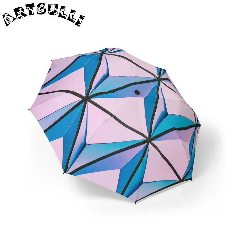 Pink and Blue Geometric Folding Umbrella, Artsulli - Art is Long, Life is Short, Accessories, Size, One size, , , , , 30348699817514164088