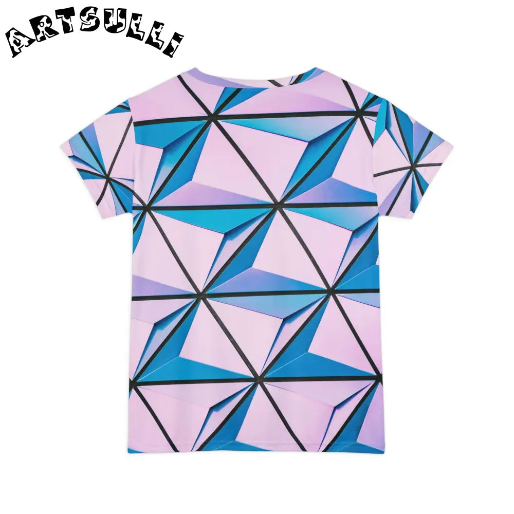 Pink and Blue Geometric Print T-Shirt, Artsulli - Art is Long, Life is Short, All Over Prints, , , , , , , 