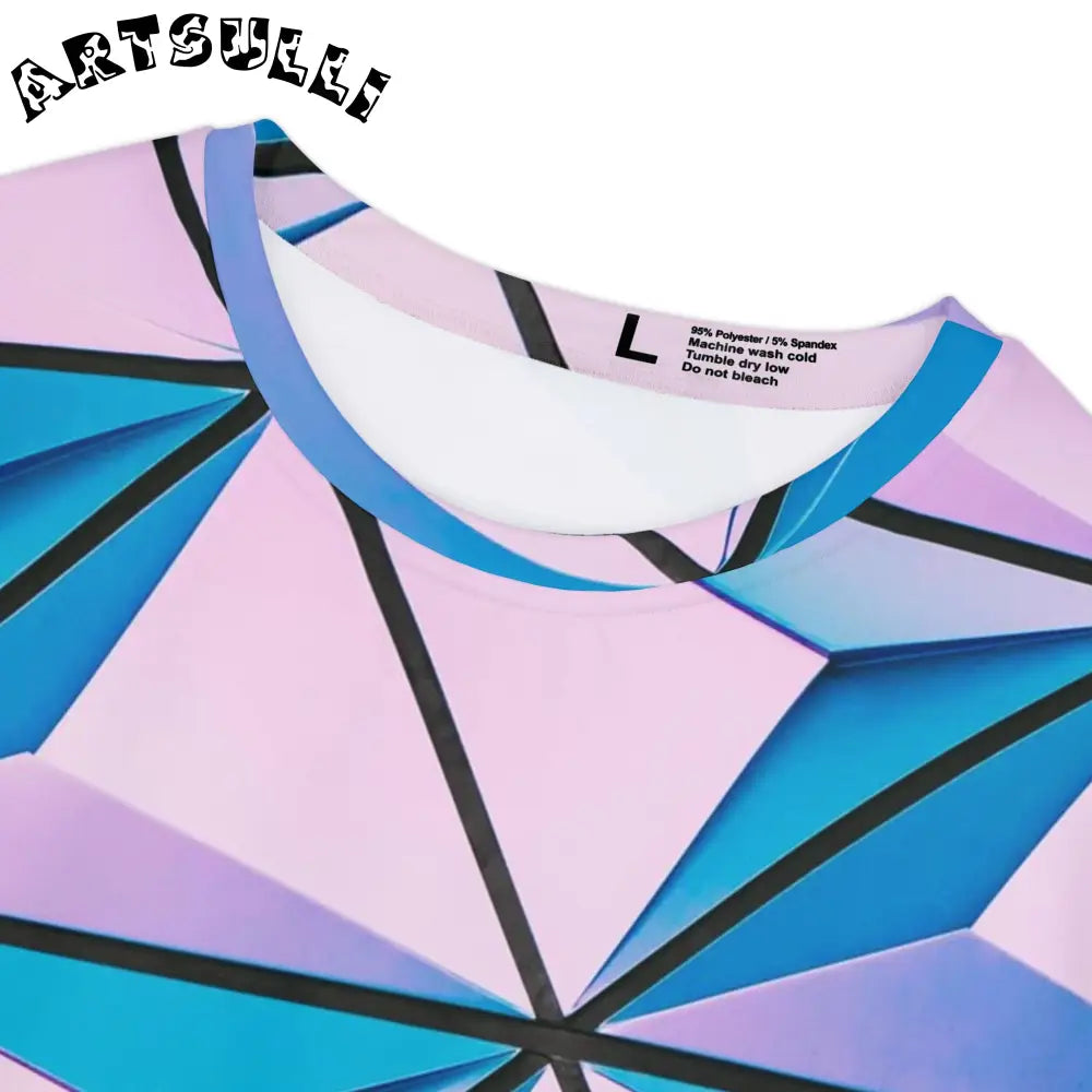 Pink and Blue Geometric Print T-Shirt, Artsulli - Art is Long, Life is Short, All Over Prints, , , , , , , 