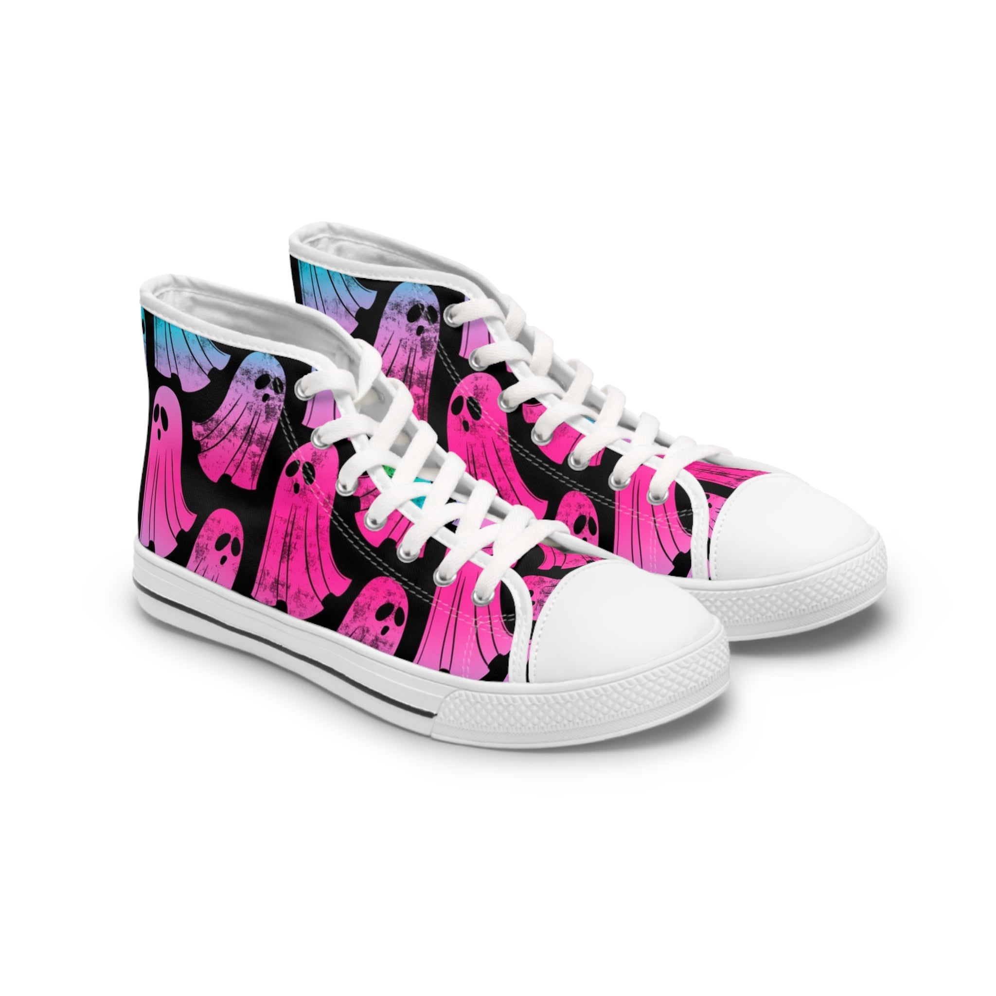 Pink and Blue Ghost High-Top Sneakers, Artsulli - Art is Long, Life is Short, Shoes, Size, US 5.5, Color, White sole, , , 13675385072404429281