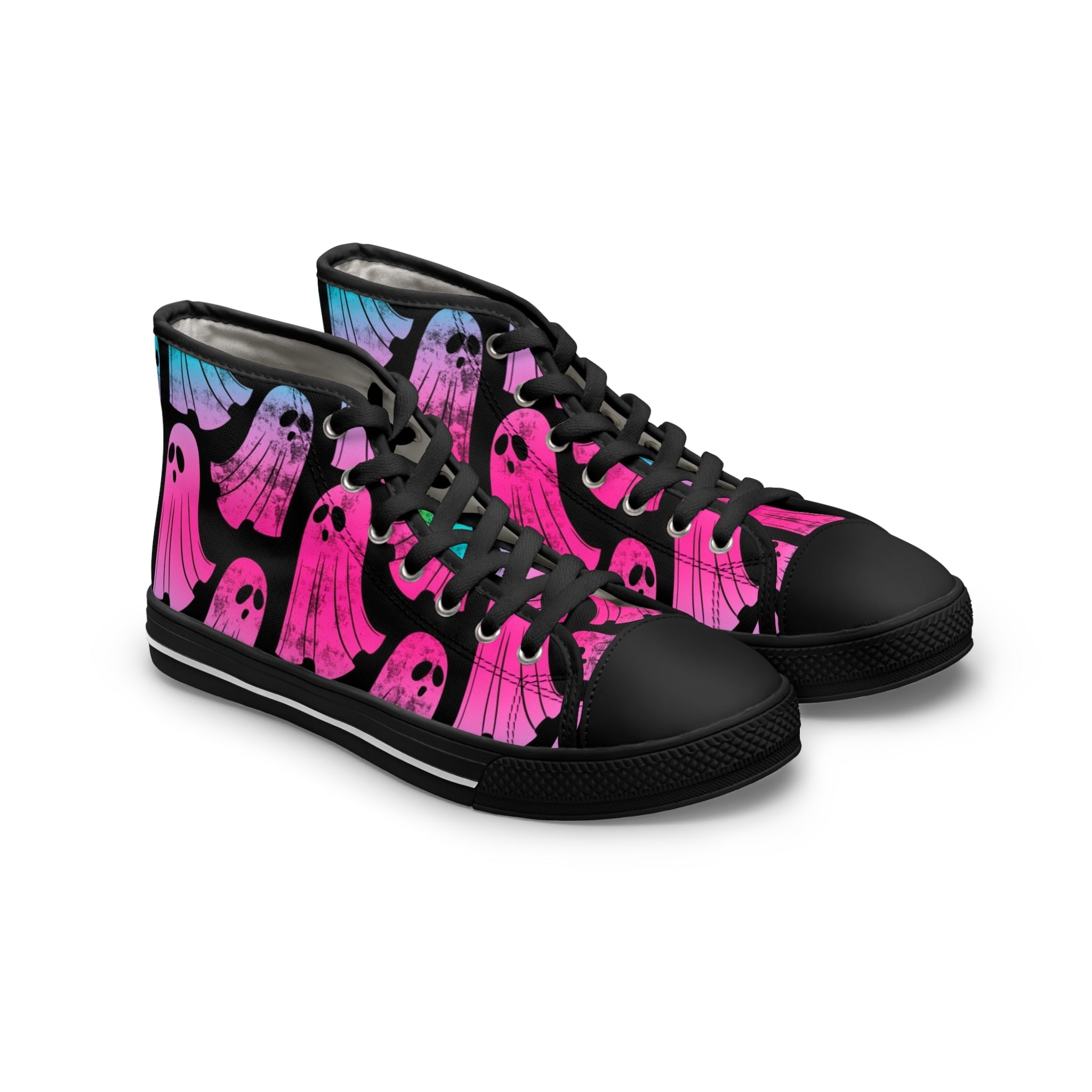 Pink and Blue Ghost High-Top Sneakers, Artsulli - Art is Long, Life is Short, Shoes, Size, US 5.5, Color, Black sole, , , 49039226326378460688