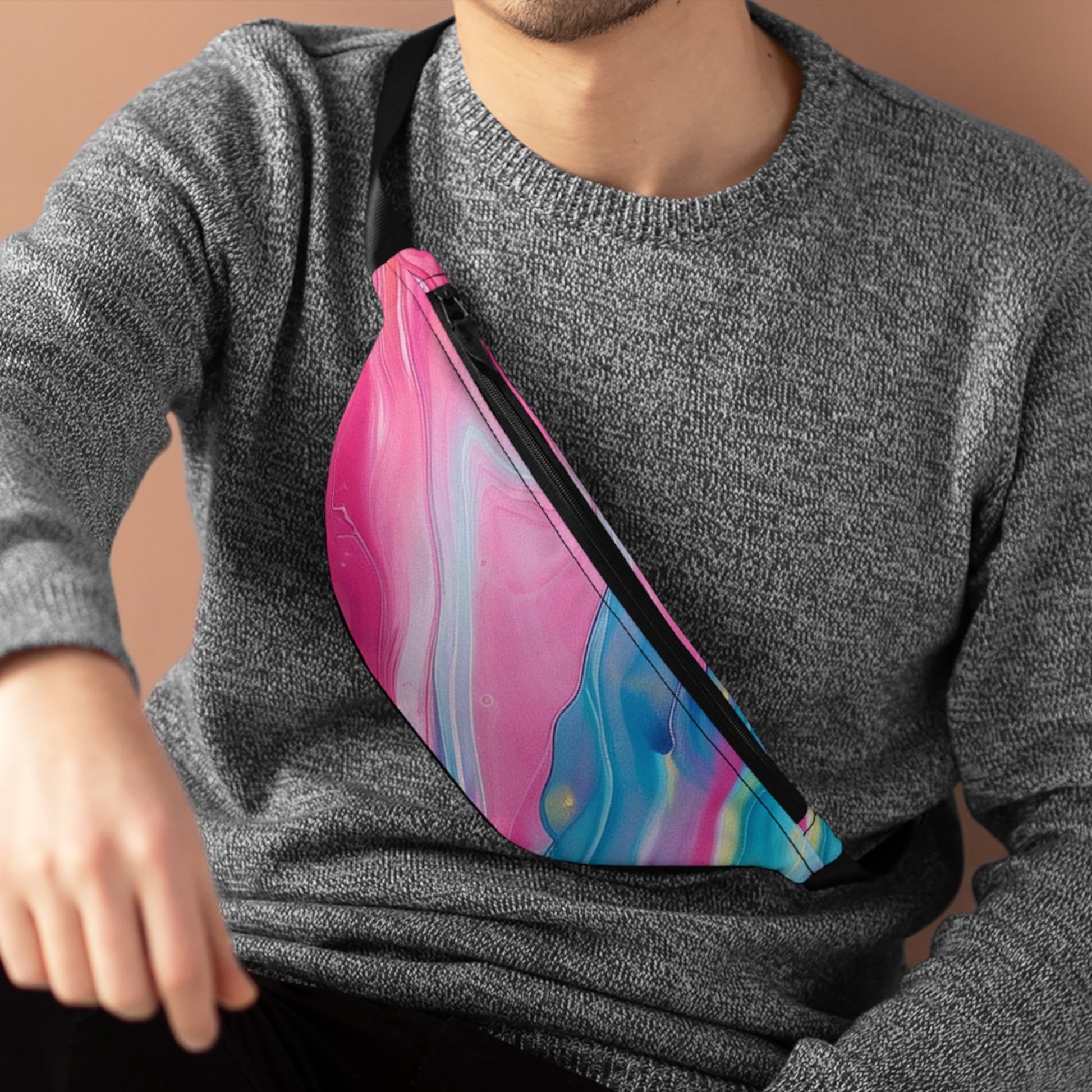 Pink and Blue Marble Fanny Pack, Artsulli - Art is Long, Life is Short, Bags, , , , , , , 