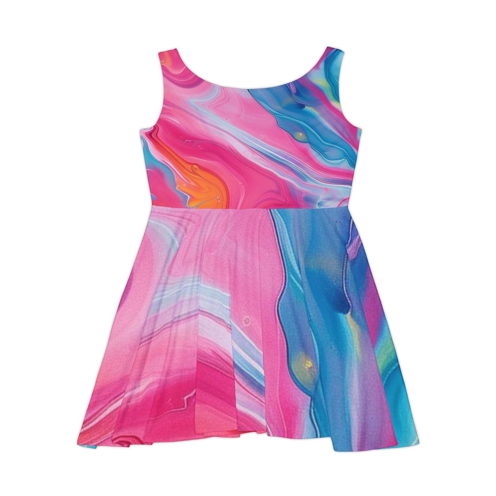 Printify Pink and Blue Marble Skater Dress 2025