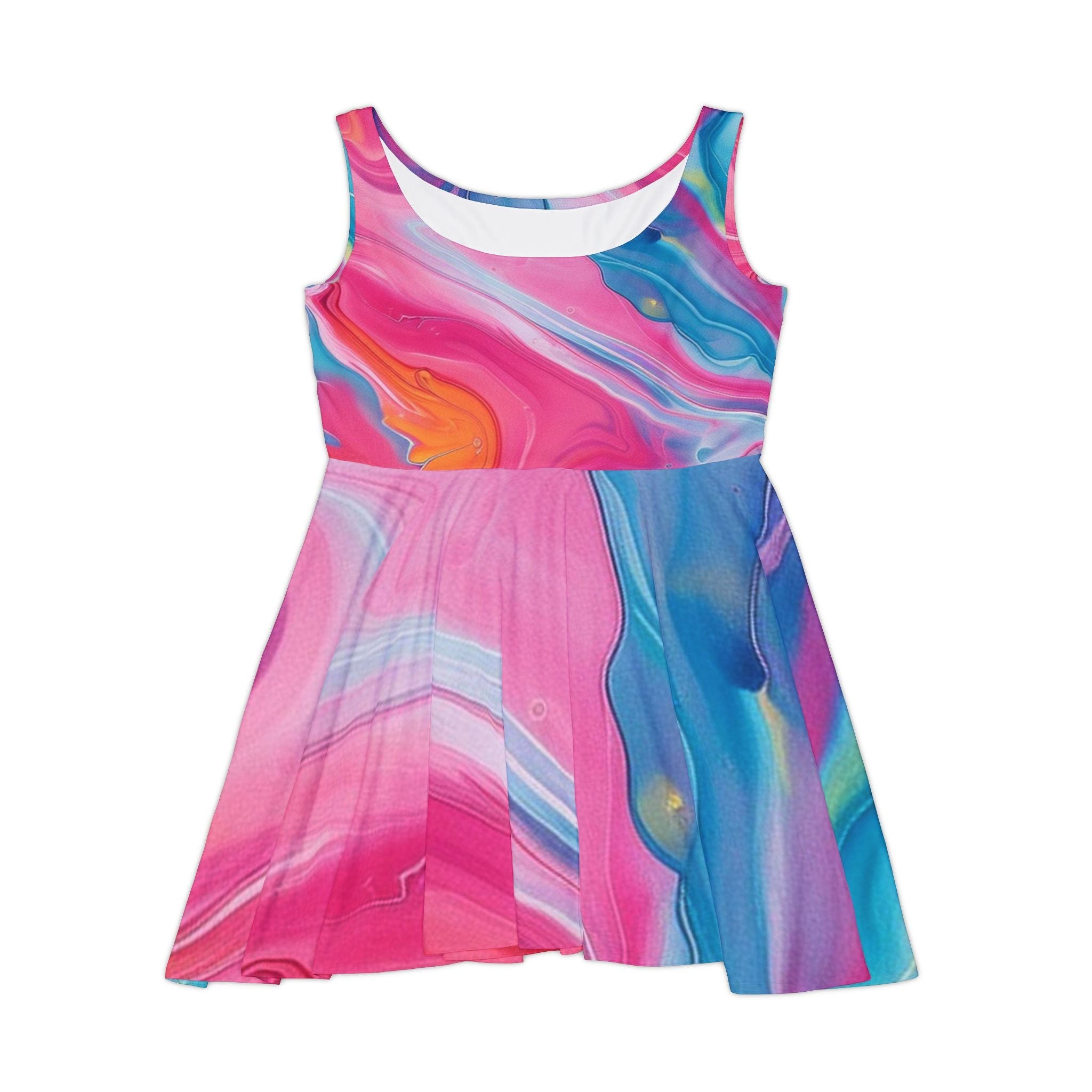 Printify Pink and Blue Marble Skater Dress 2025