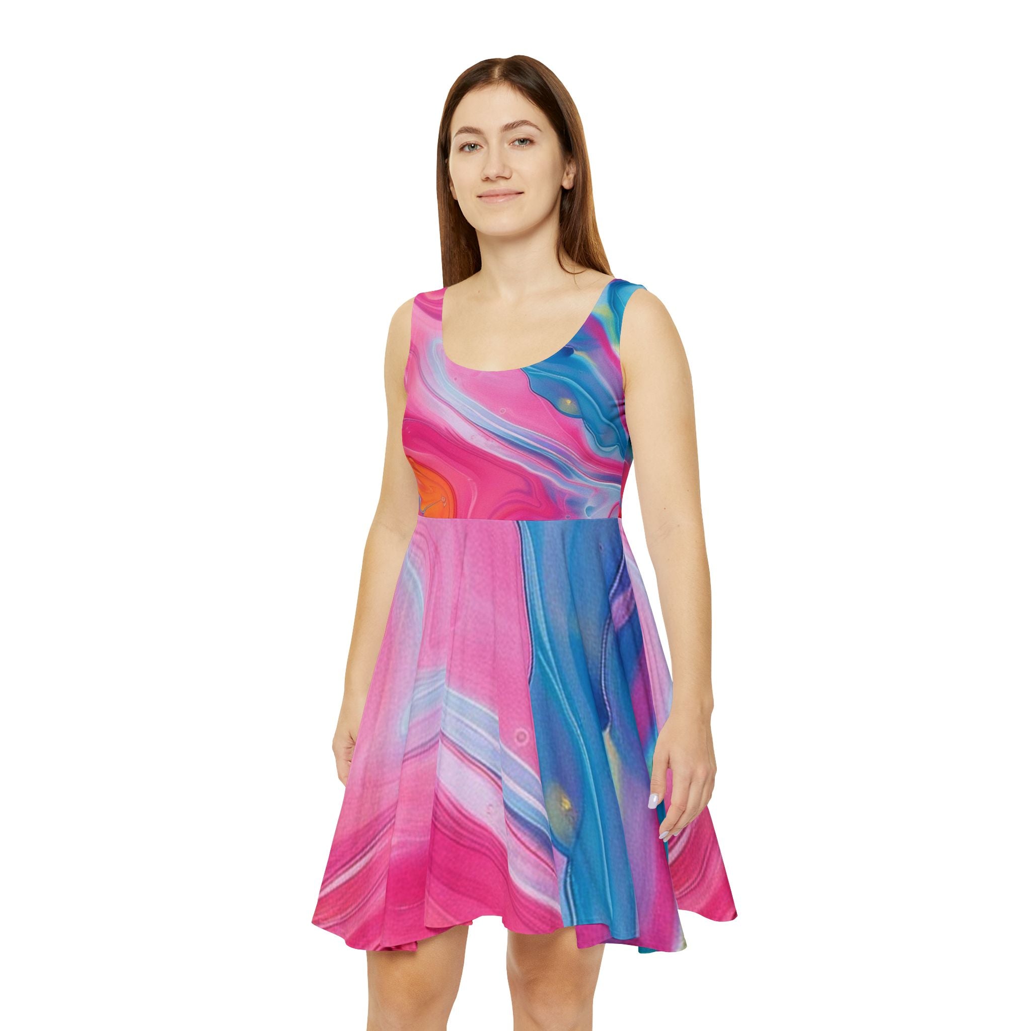 Printify Pink and Blue Marble Skater Dress 2025