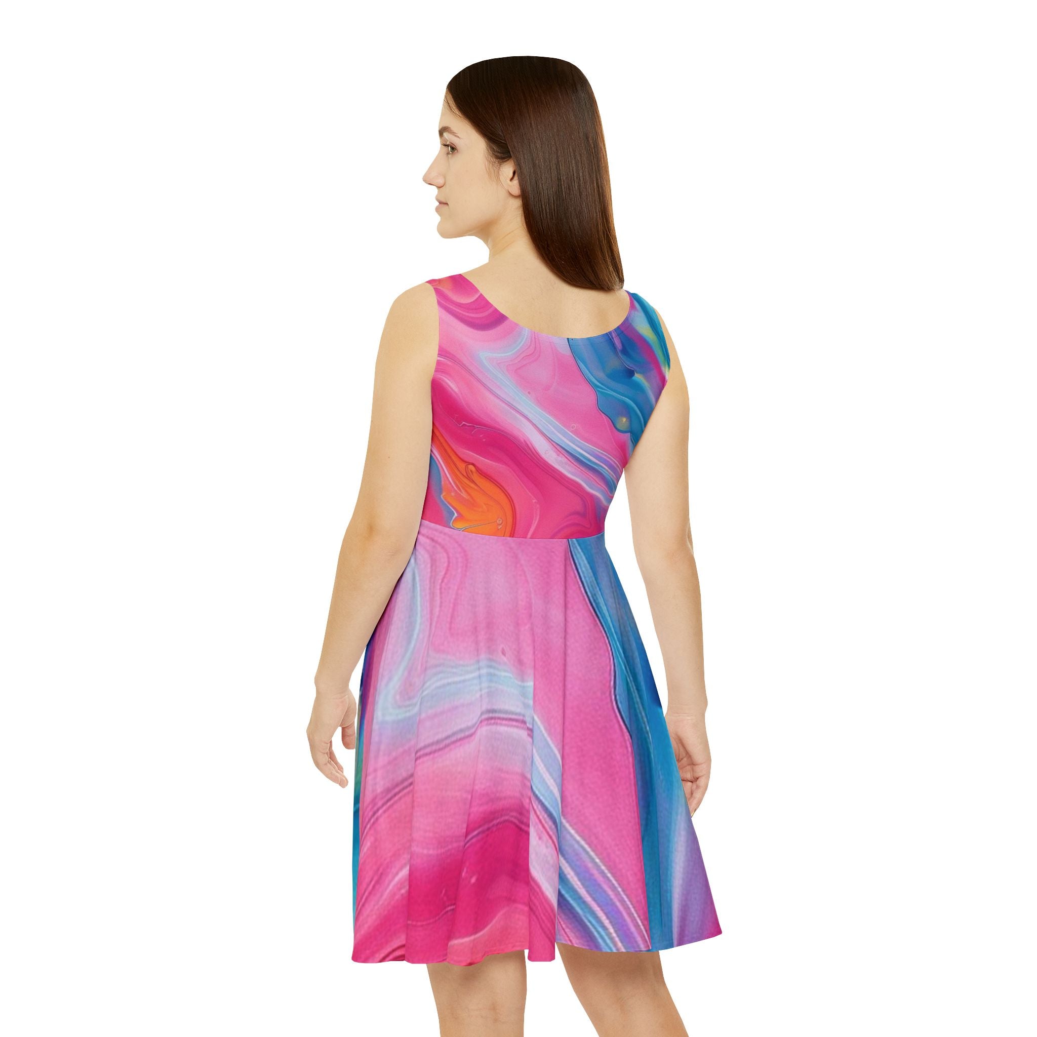 Printify Pink and Blue Marble Skater Dress 2025