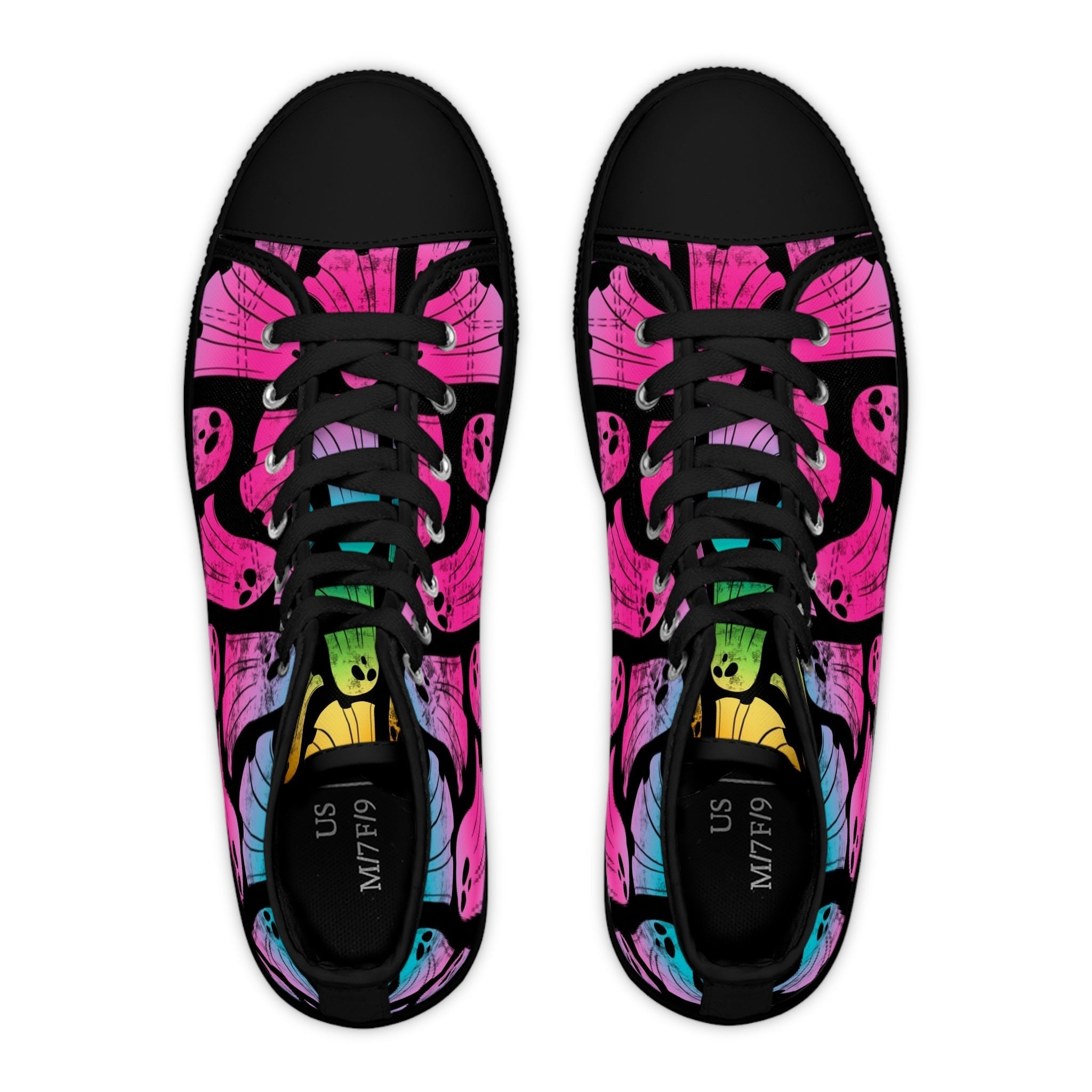 Printify Pink and Blue Neon Ghost Women’s High-Top Sneakers 2025