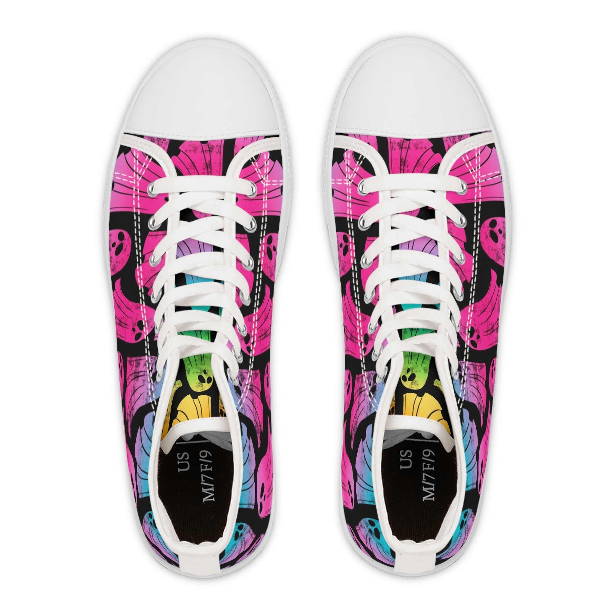 Printify Pink and Blue Neon Ghost Women’s High-Top Sneakers 2025