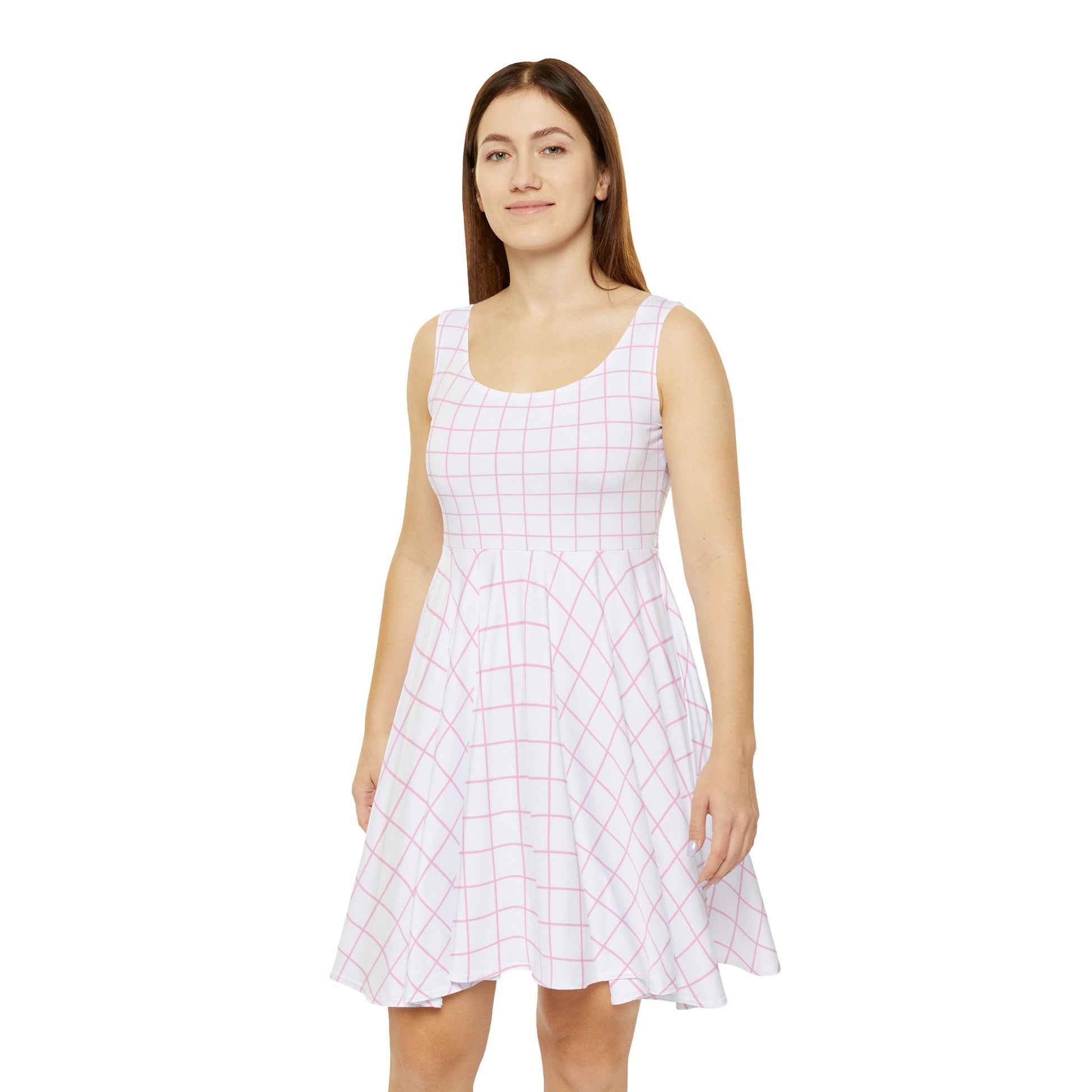 Pink and Blue Plaid Skater Dress, Artsulli - Art is Long, Life is Short, All Over Prints, , , , , , , 