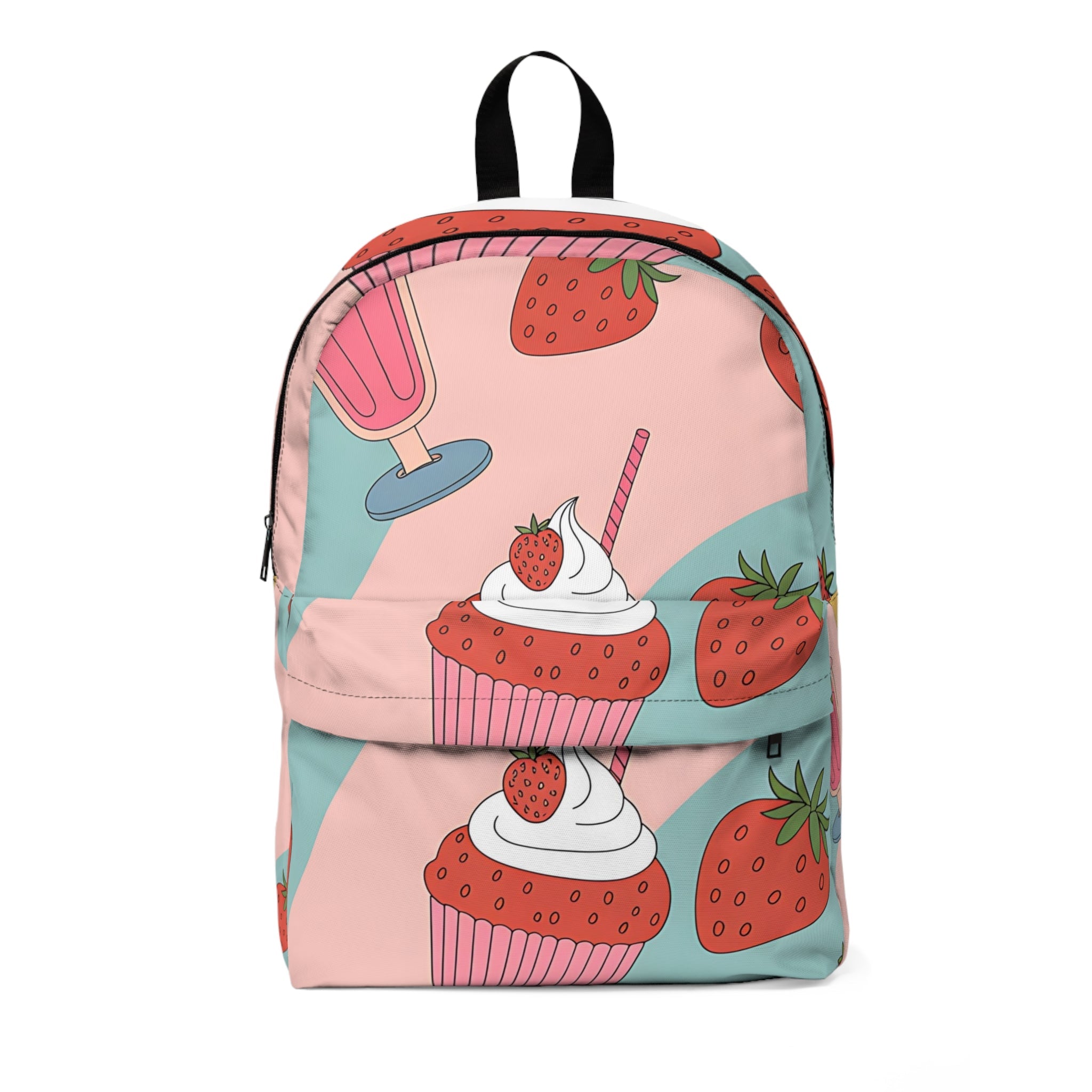 Pink and Blue Strawberry Cupcake Backpack, Artsulli - Art is Long, Life is Short, Bags, Size, One size, , , , , 16600180716959878892