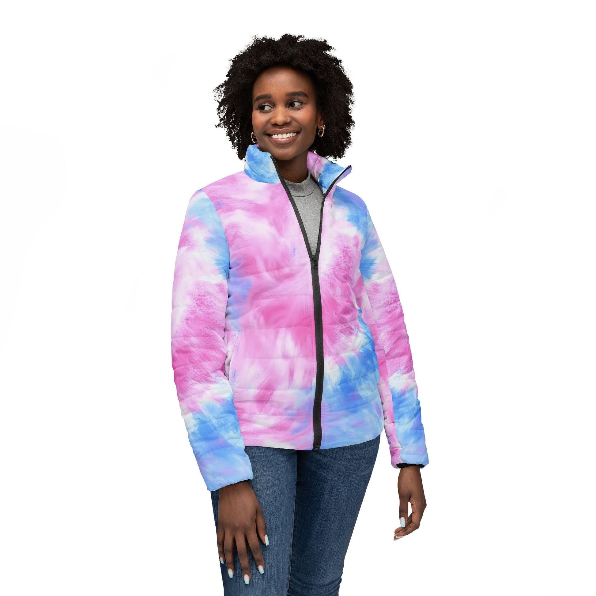 Pink and Blue Tie-Dye Puffer Jacket, Artsulli - Art is Long, Life is Short, All Over Prints, , , , , , , 