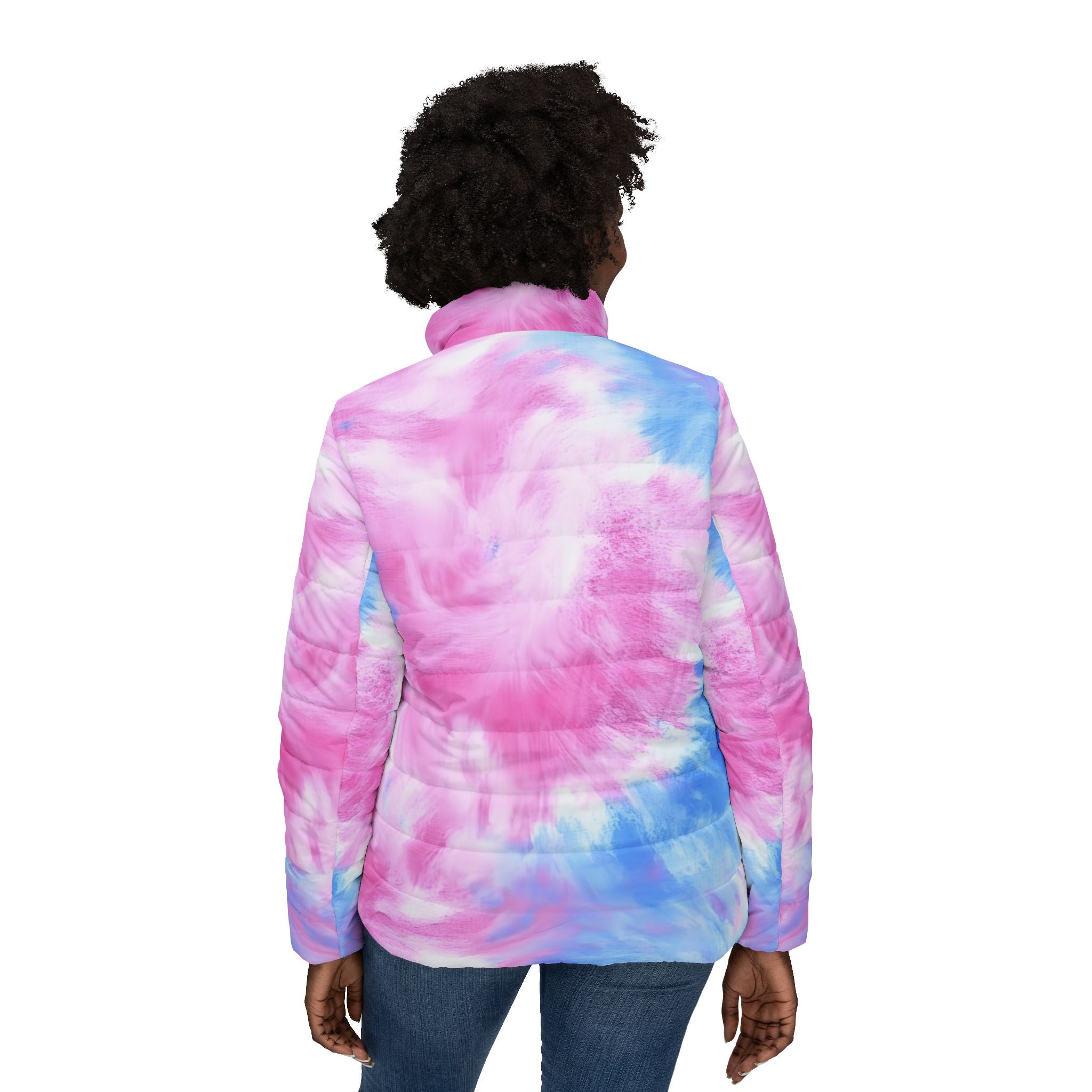 Pink and Blue Tie-Dye Puffer Jacket, Artsulli - Art is Long, Life is Short, All Over Prints, , , , , , , 