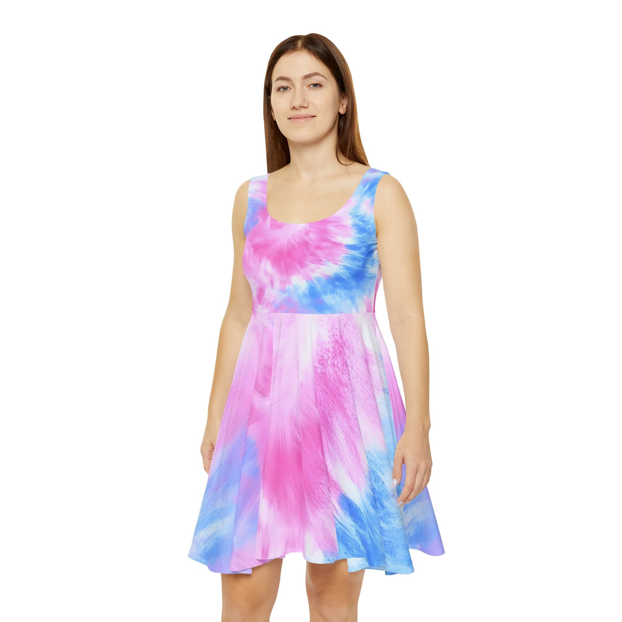 Pink and Blue Tie Dye Skater Dress, Artsulli - Art is Long, Life is Short, All Over Prints, , , , , , , 
