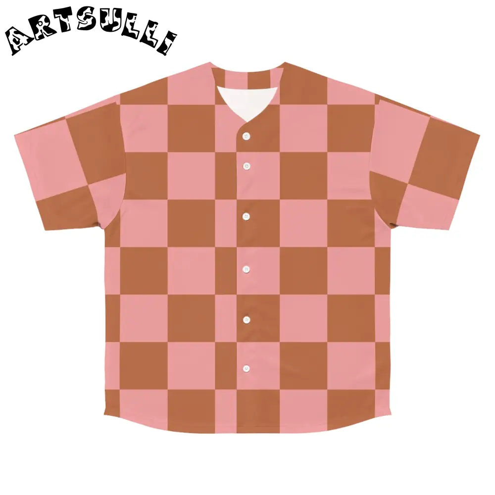 JAKKOUTTHEBXX Pink and Brown Checkerboard Baseball Jersey 2025