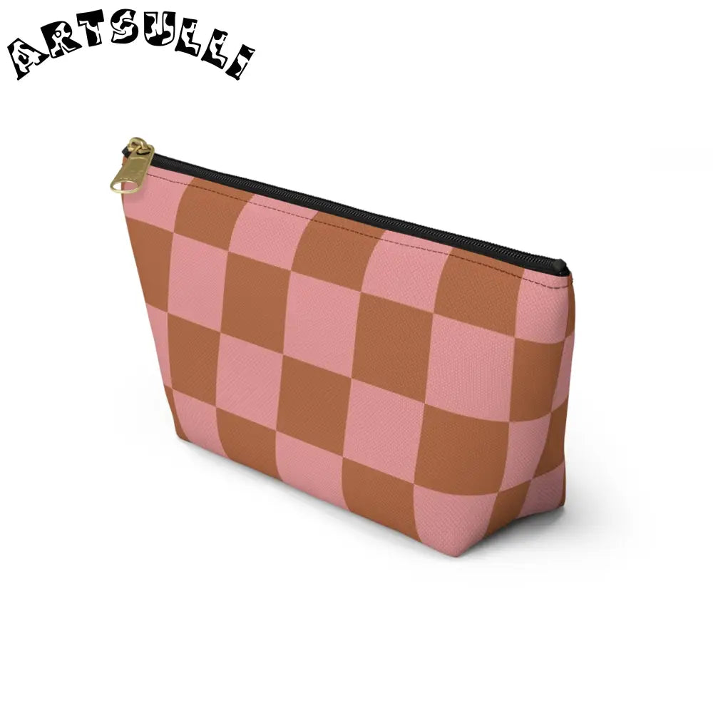 Pink and Brown Checkerboard Pouch, Artsulli - Art is Long, Life is Short, Bags, , , , , , , 