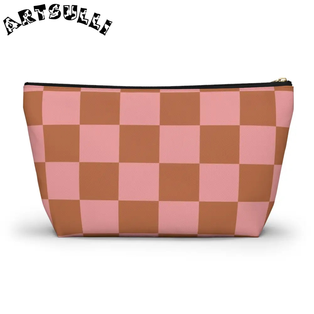 Pink and Brown Checkerboard Pouch, Artsulli - Art is Long, Life is Short, Bags, , , , , , , 