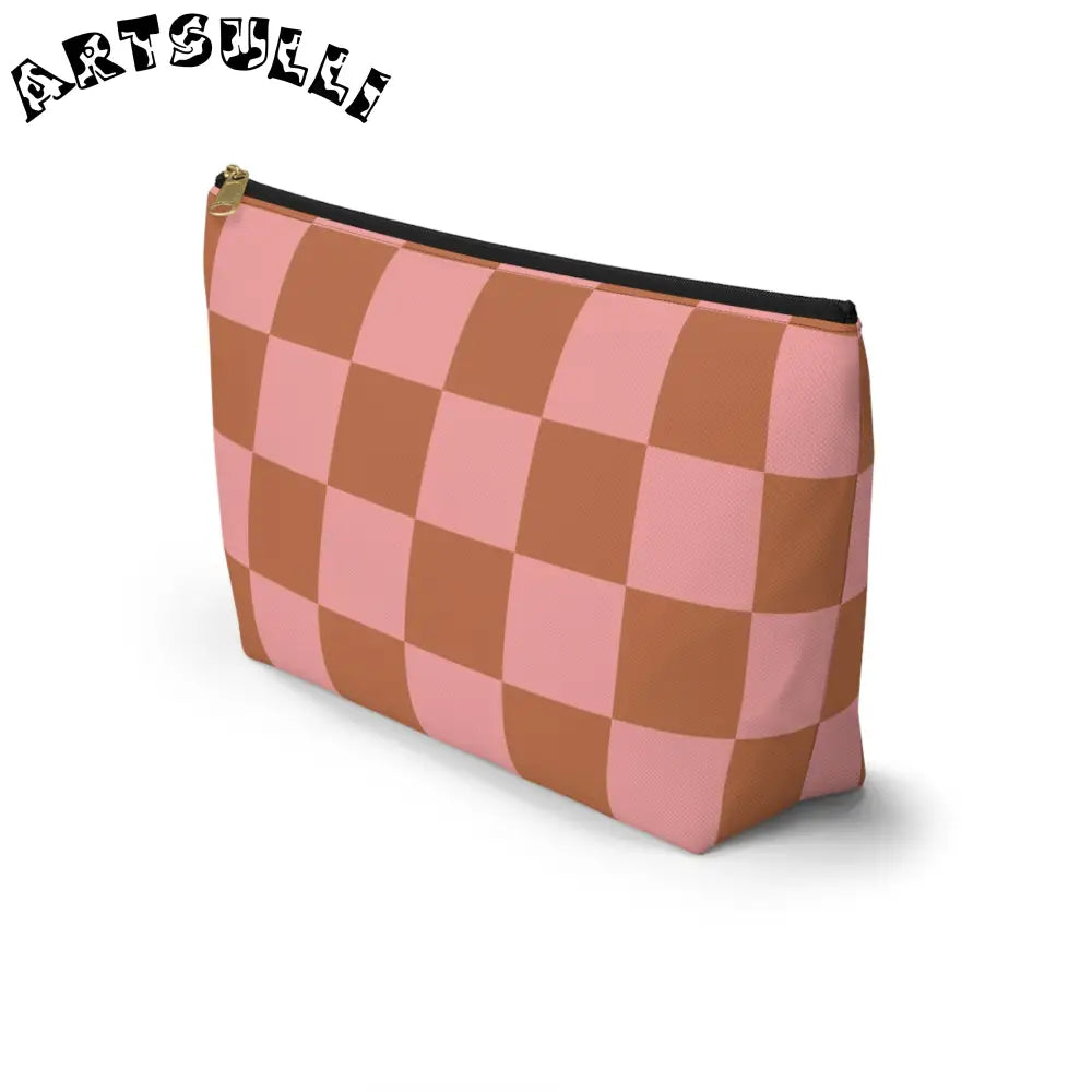 Pink and Brown Checkerboard Pouch, Artsulli - Art is Long, Life is Short, Bags, , , , , , , 