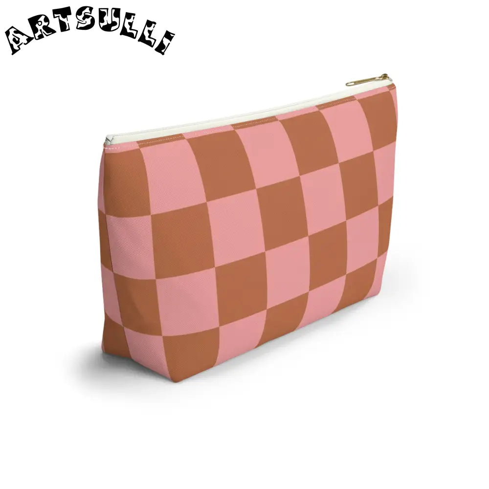 Pink and Brown Checkerboard Pouch, Artsulli - Art is Long, Life is Short, Bags, , , , , , , 