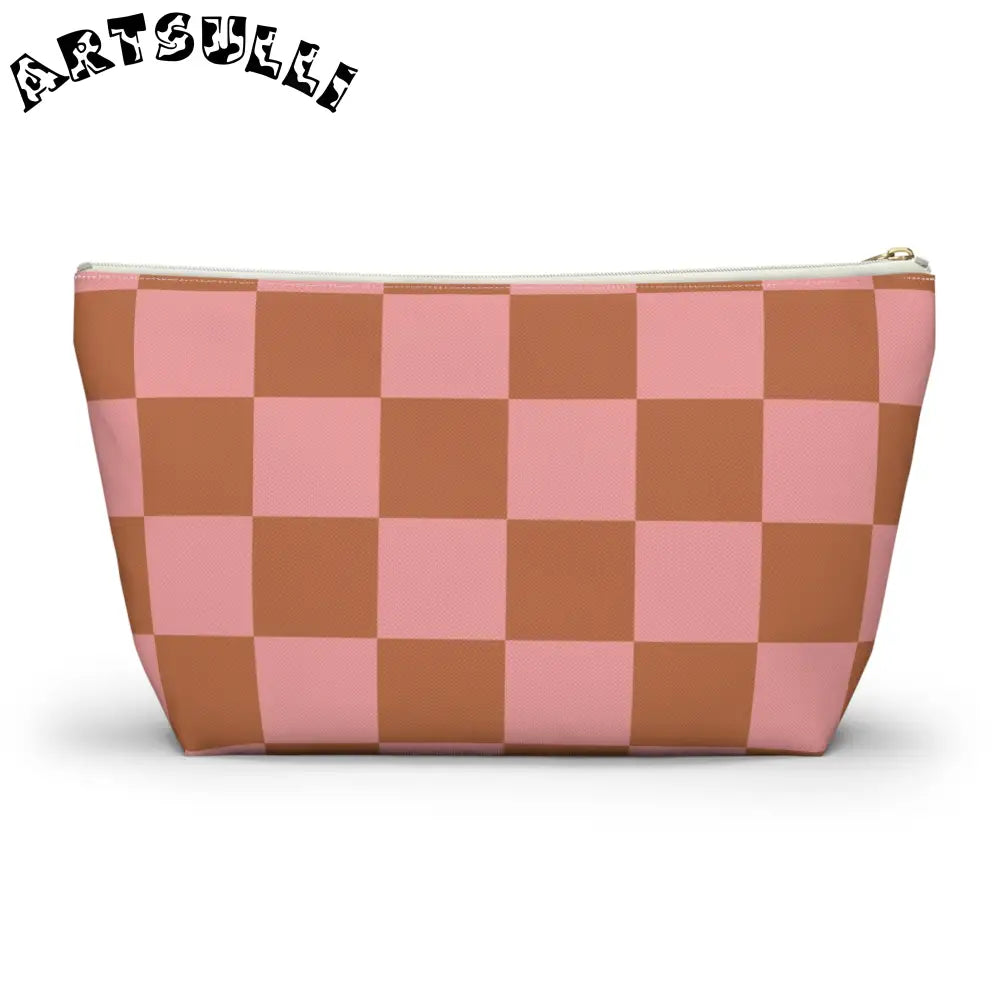 Pink and Brown Checkerboard Pouch, Artsulli - Art is Long, Life is Short, Bags, , , , , , , 
