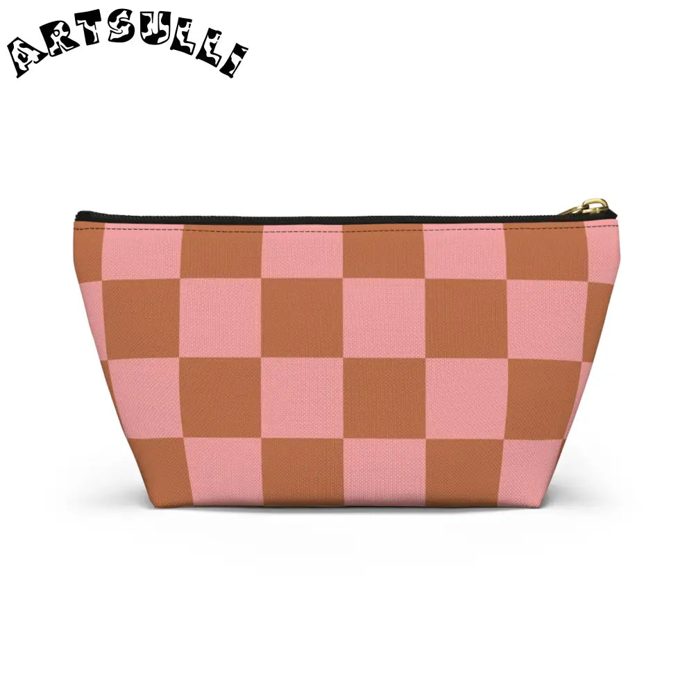 Pink and Brown Checkerboard Pouch, Artsulli - Art is Long, Life is Short, Bags, , , , , , , 