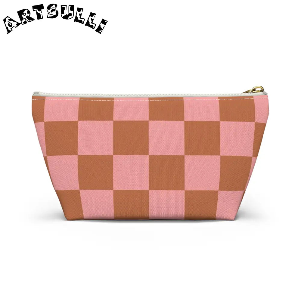 Pink and Brown Checkerboard Pouch, Artsulli - Art is Long, Life is Short, Bags, , , , , , , 