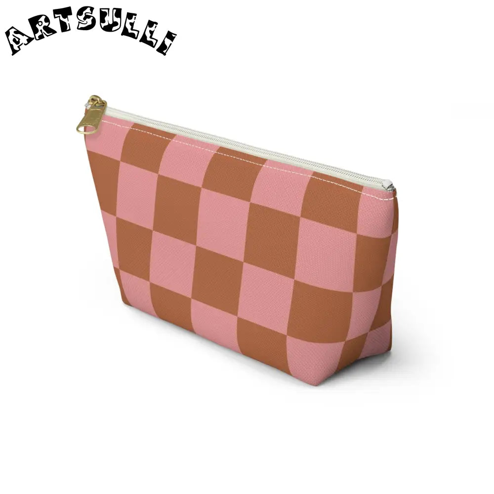 Pink and Brown Checkerboard Pouch, Artsulli - Art is Long, Life is Short, Bags, , , , , , , 