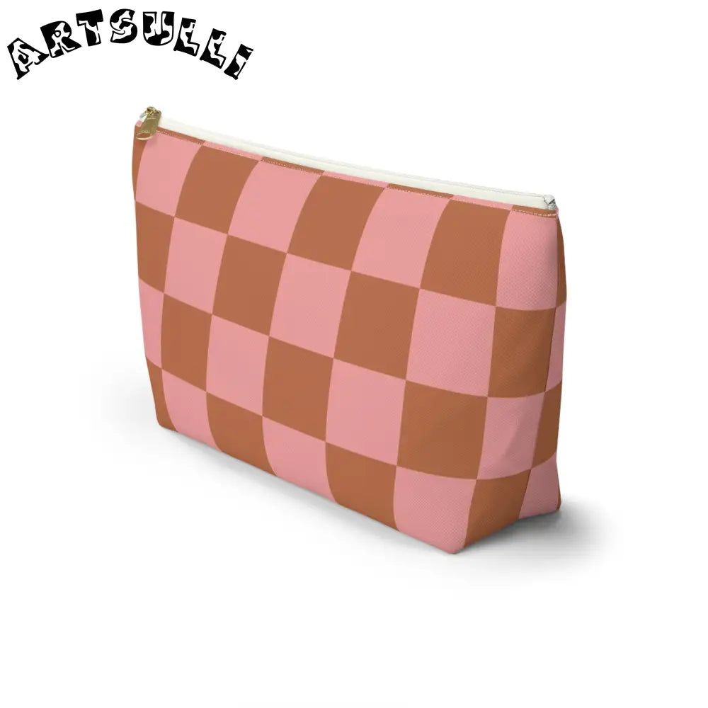 Pink and Brown Checkerboard Pouch, Artsulli - Art is Long, Life is Short, Bags, , , , , , , 