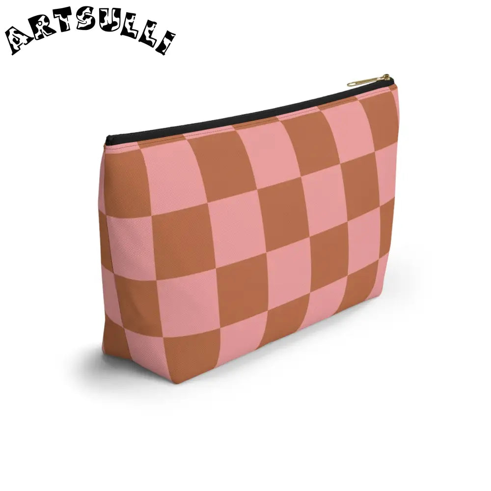 Pink and Brown Checkerboard Pouch, Artsulli - Art is Long, Life is Short, Bags, , , , , , , 
