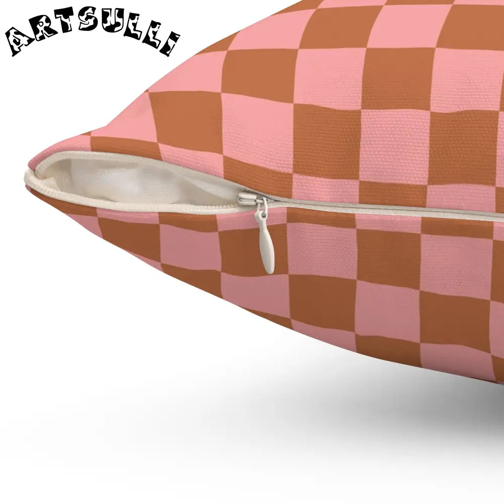 Pink and Brown Checkerboard Throw Pillow, Artsulli - Art is Long, Life is Short, Home Decor, , , , , , , 