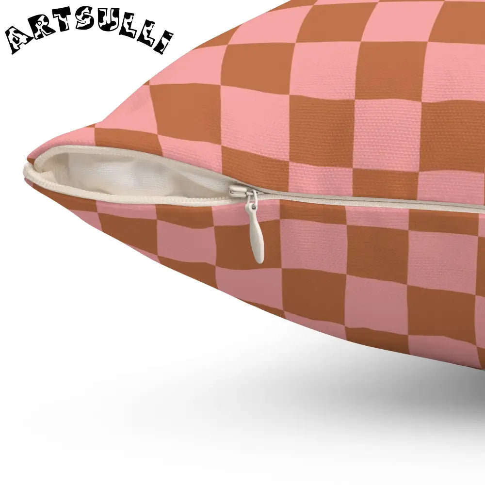 Pink and Brown Checkerboard Throw Pillow, Artsulli - Art is Long, Life is Short, Home Decor, , , , , , , 
