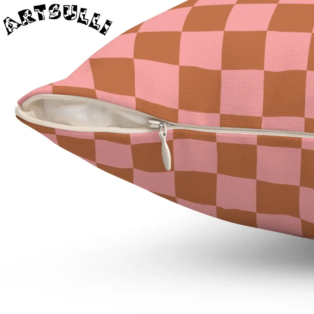 Pink and Brown Checkerboard Throw Pillow, Artsulli - Art is Long, Life is Short, Home Decor, , , , , , , 