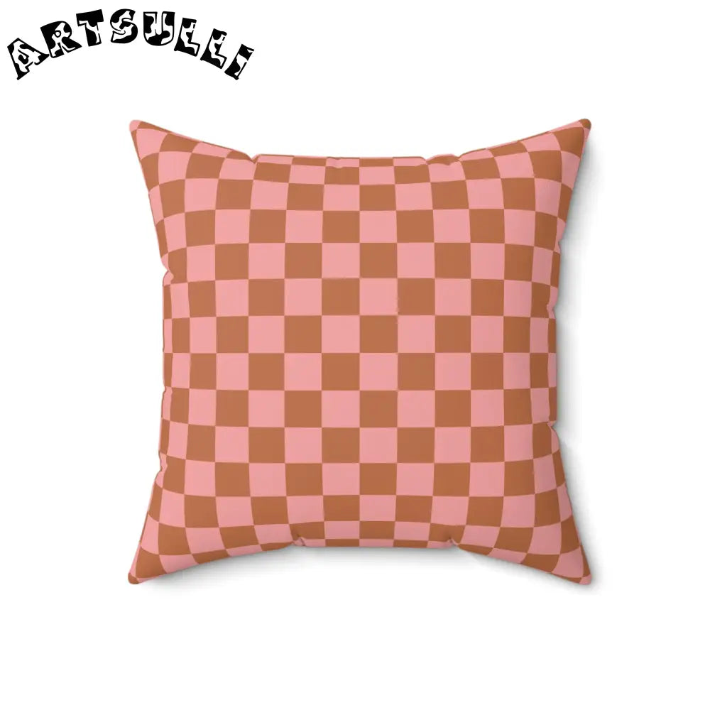 Pink and Brown Checkerboard Throw Pillow, Artsulli - Art is Long, Life is Short, Home Decor, , , , , , , 