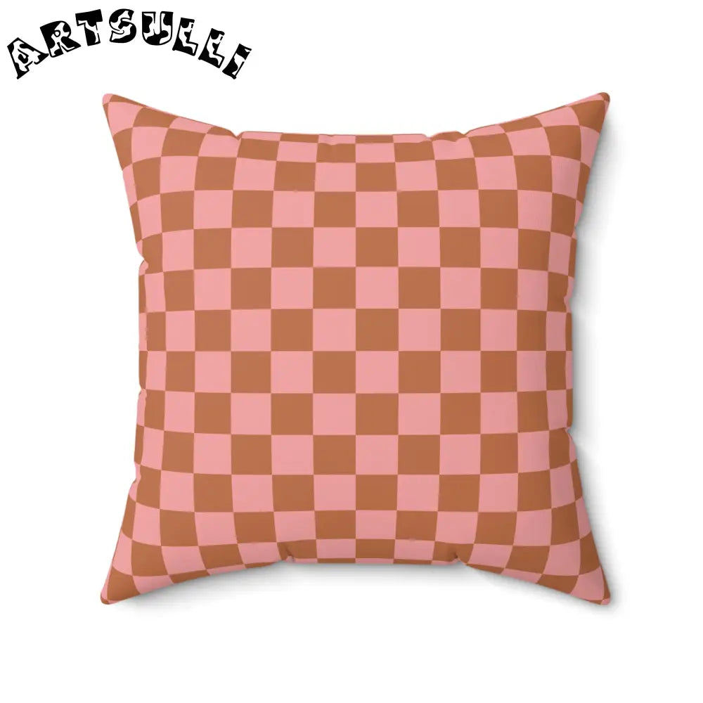 Pink and Brown Checkerboard Throw Pillow, Artsulli - Art is Long, Life is Short, Home Decor, , , , , , , 