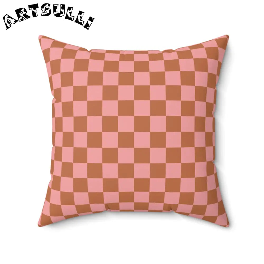 Pink and Brown Checkerboard Throw Pillow, Artsulli - Art is Long, Life is Short, Home Decor, Size, 20" × 20", , , , , 31513971042894593251