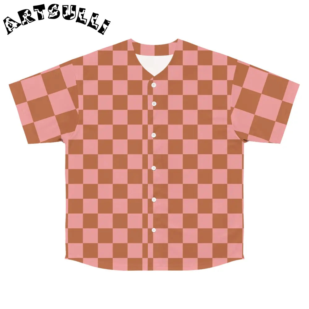 JAKKOUTTHEBXX Pink and Brown Checkered Baseball Jersey 2025