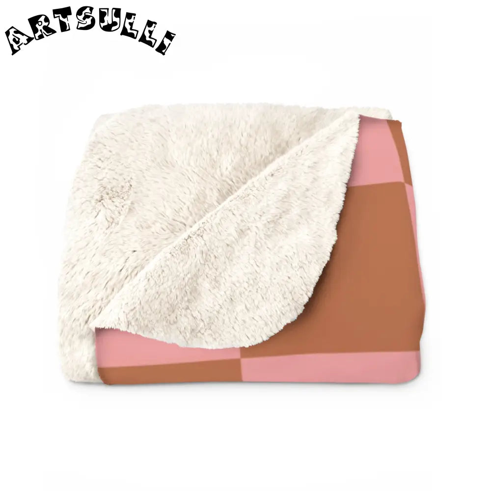 Pink and Brown Checkered Sherpa Fleece Blanket, Artsulli - Art is Long, Life is Short, Home Decor, , , , , , , 