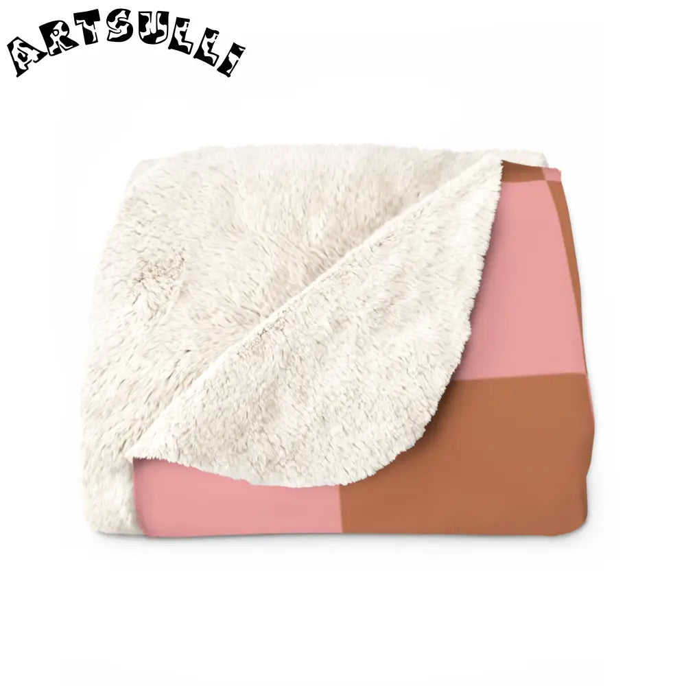 Pink and Brown Checkered Sherpa Fleece Blanket, Artsulli - Art is Long, Life is Short, Home Decor, , , , , , , 