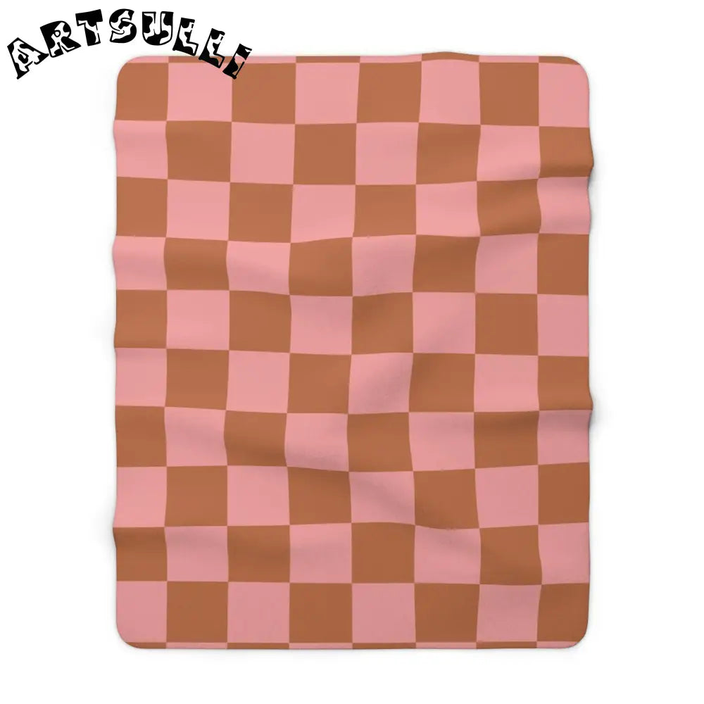 Pink and Brown Checkered Sherpa Fleece Blanket, Artsulli - Art is Long, Life is Short, Home Decor, Size, 60" × 80", , , , , 60905826217622578445