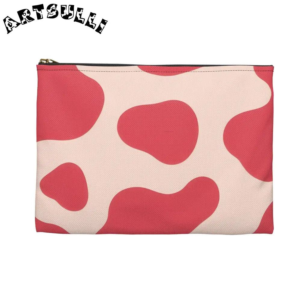Pink and Cream Cow Print Flat Pouch, Artsulli - Art is Long, Life is Short, Bags, , , , , , , 