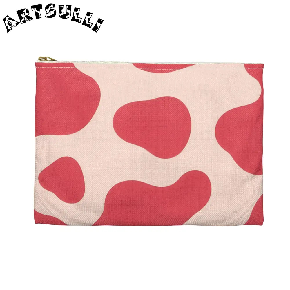 Pink and Cream Cow Print Flat Pouch, Artsulli - Art is Long, Life is Short, Bags, , , , , , , 