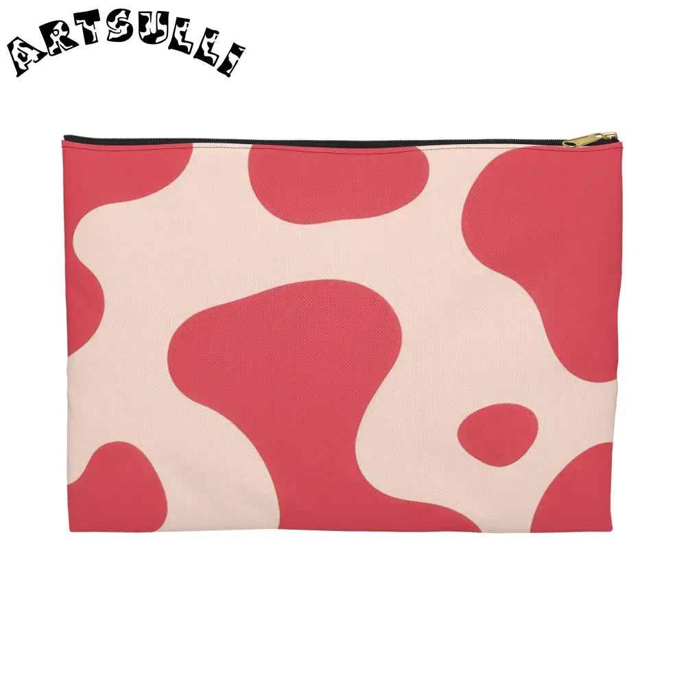 Pink and Cream Cow Print Flat Pouch, Artsulli - Art is Long, Life is Short, Bags, Size, Large, Color, Black zipper, , , 12548886122514013752