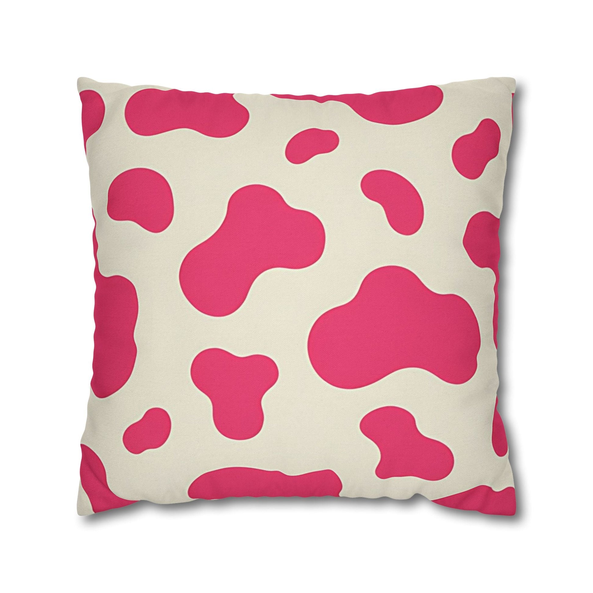 Pink and Cream Cow Print Throw Pillowcase, Artsulli - Art is Long, Life is Short, Home Decor, Size, 20" × 20", , , , , 89305703343041768576