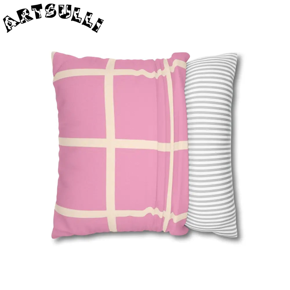 JAKKOUTTHEBXX Pink and Cream Grid Indoor Pillowcase 2025