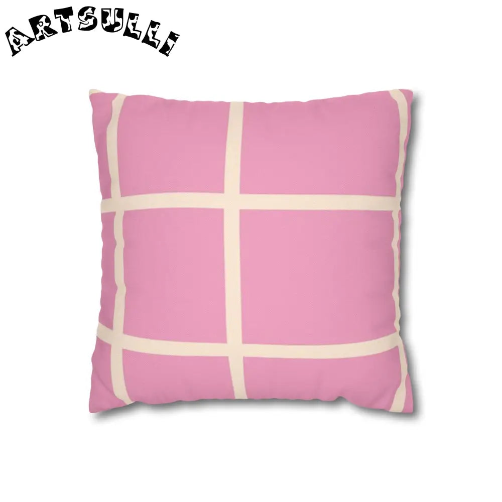 Pink and Cream Grid Indoor Pillowcase, Artsulli - Art is Long, Life is Short, Home Decor, Size, 14" × 14", , , , , 19853344686016227034