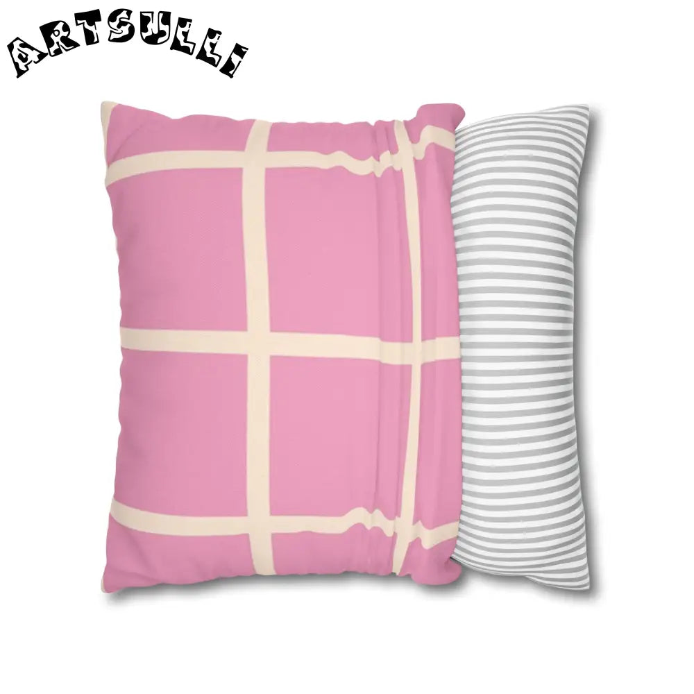JAKKOUTTHEBXX Pink and Cream Grid Indoor Pillowcase 2025