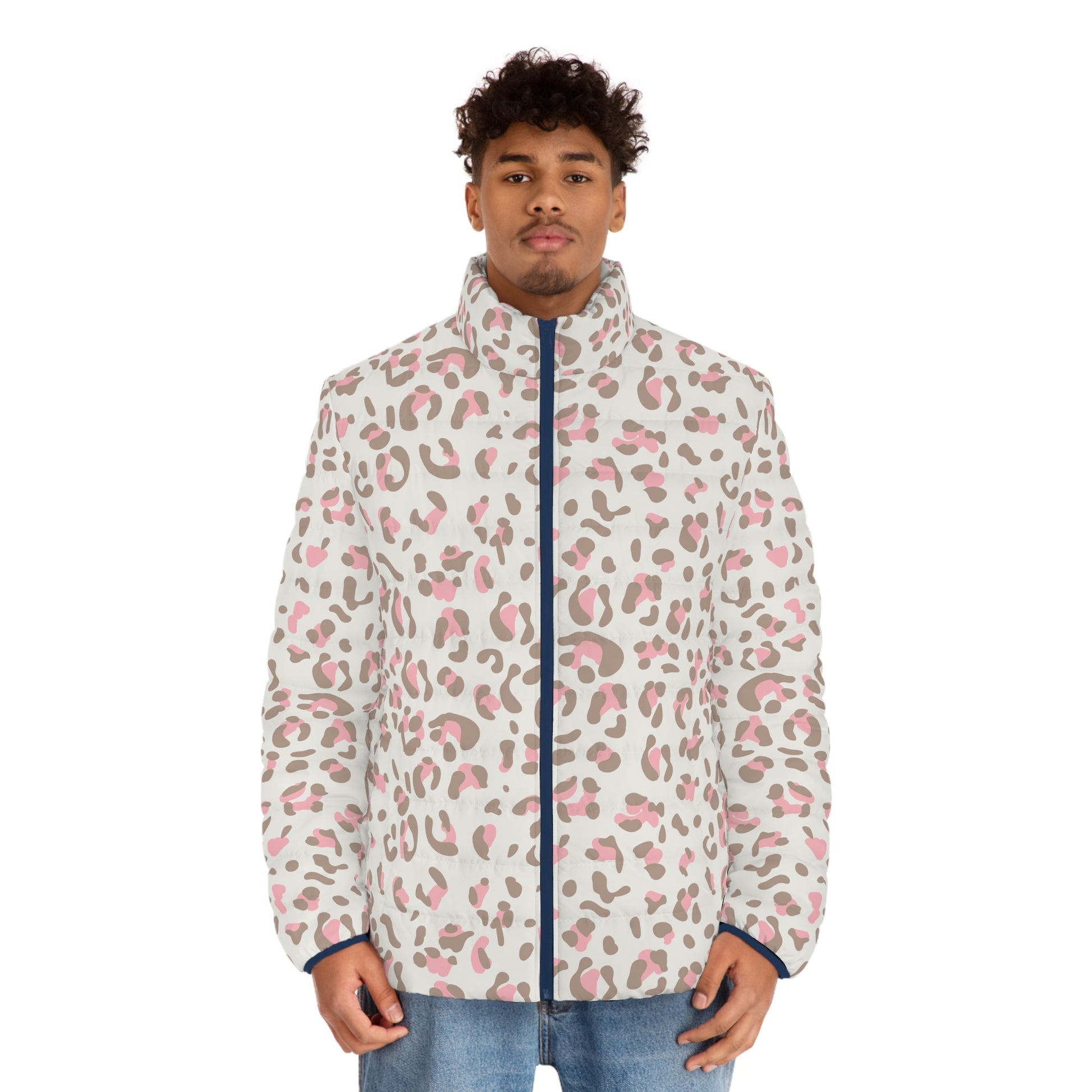 Pink and Grey Leopard Puffer Jacket, Artsulli - Art is Long, Life is Short, All Over Prints, , , , , , , 