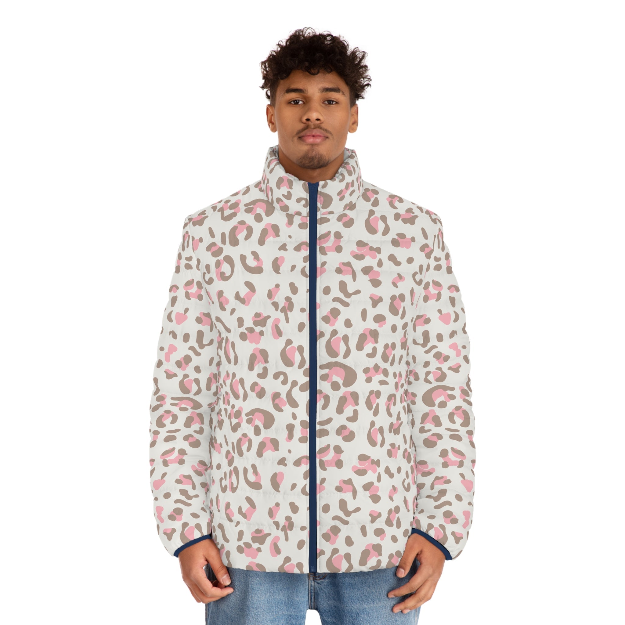 Pink and Grey Leopard Puffer Jacket, Artsulli - Art is Long, Life is Short, All Over Prints, , , , , , , 